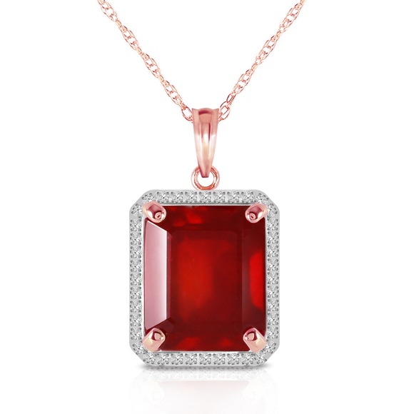 14K. SOLID GOLD NECKLACE  NATURAL DIAMONDS & RUBY - Picture 2 of 6